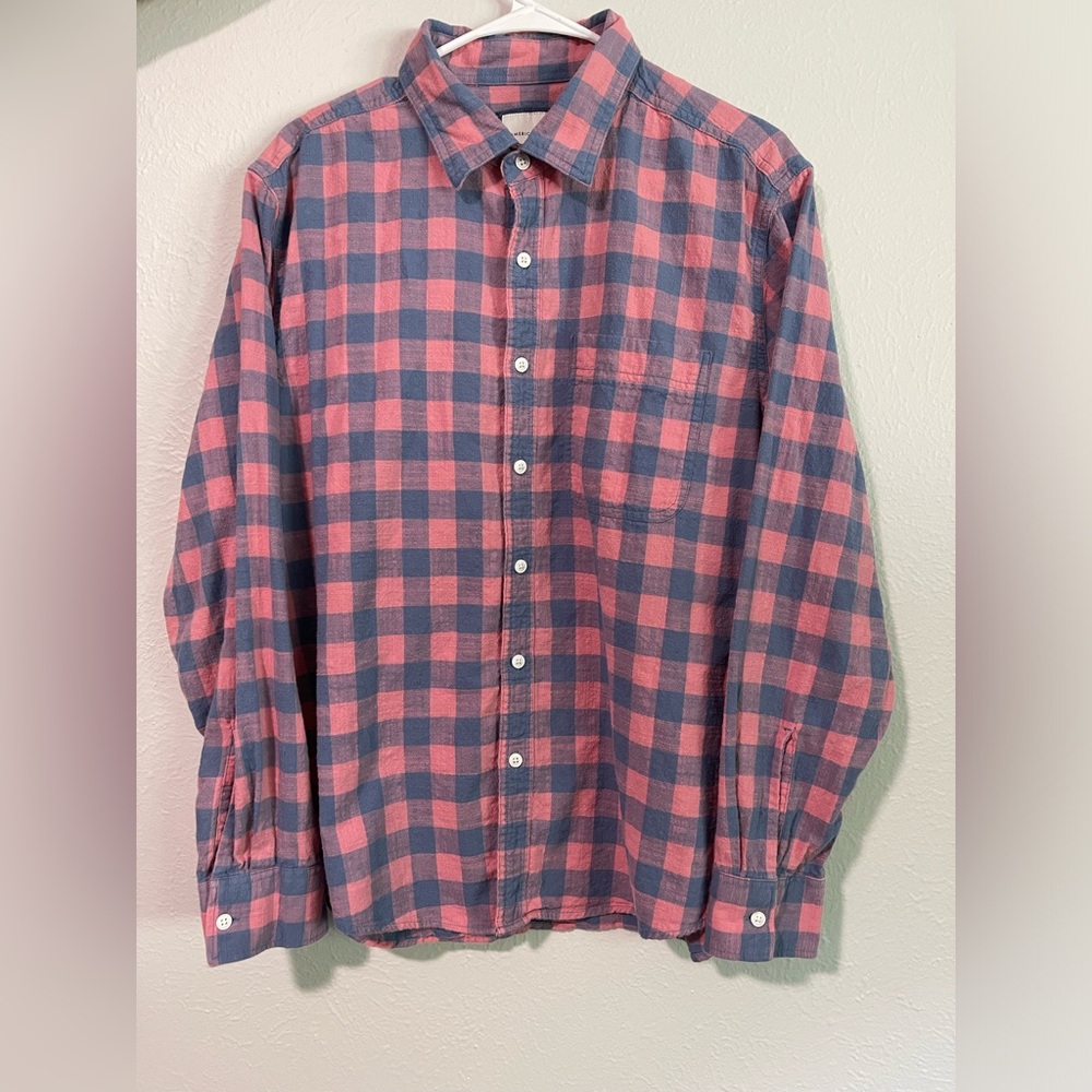 American Eagle Outfitters Pink and Blue Plaid Shirt